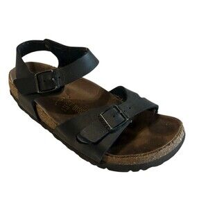 Birkenstock Rio Milano Black Leather Slingback Ankle Strap Womens EU 37 US 6.5
